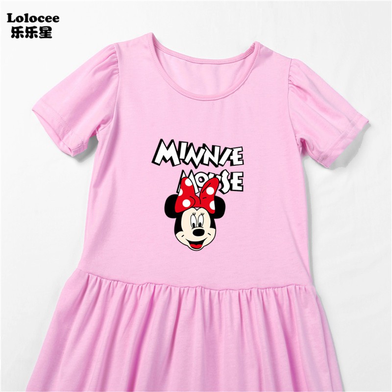 Váy hình thú đáng yêu Cô gái Minnie Mouse Print Summer Dress Trẻ em tay ngắn Thời trang Holiday Dresses 3-14y