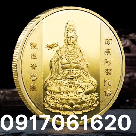 Đồng Xu Quan Âm-Cá Chép Mạ Vàng Tặng Kèm Túi Gấm Tài Lộc May Mắn