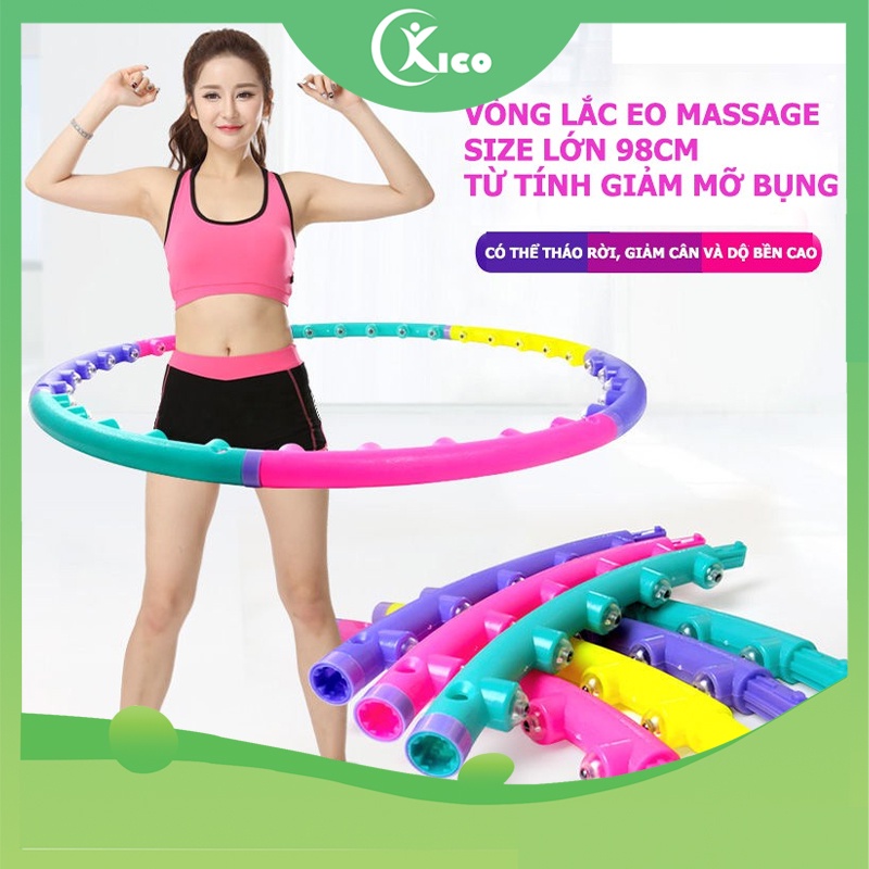 Vòng lắc eo massage Hula Hoop size lớn 98cm hạt từ tính, giảm mỡ bụng KICO