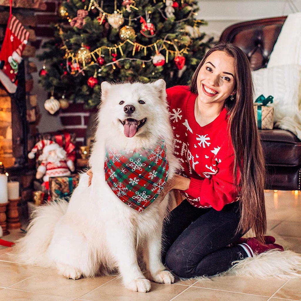 Khăn Choàng Cổ Có Thể Đảo Ngược Họa Tiết Bông Tuyết Giáng Sinh Dành Cho Cún Cưng