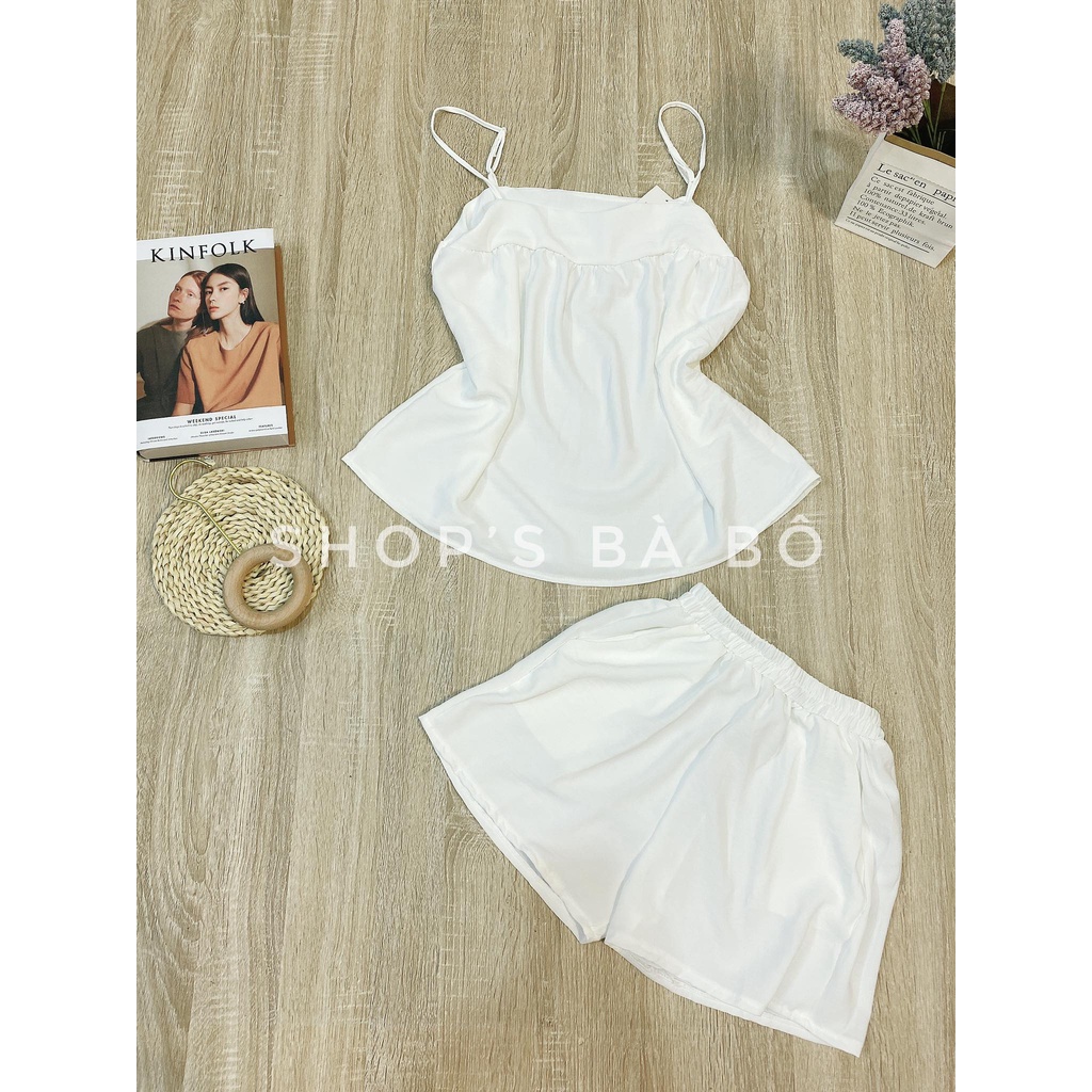 Set hai dây lụa đũi cho nữ mặc đi chơi, áo hai dây có tăng đưa điều chỉnh, quần short có túi, bảng màu siêu đẹp