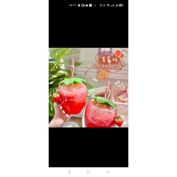 Bình nước Dâu Tây (Tặng kèm móc và ống hút- 500m) | BigBuy360 - bigbuy360.vn