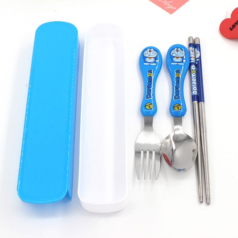 3 cái/bộ Phim Hoạt Hình trẻ em của thép không gỉ dao kéo muỗng nĩa đũa trẻ em của Bộ đồ ăn cho bữa trưa dao kéo di động với hộp