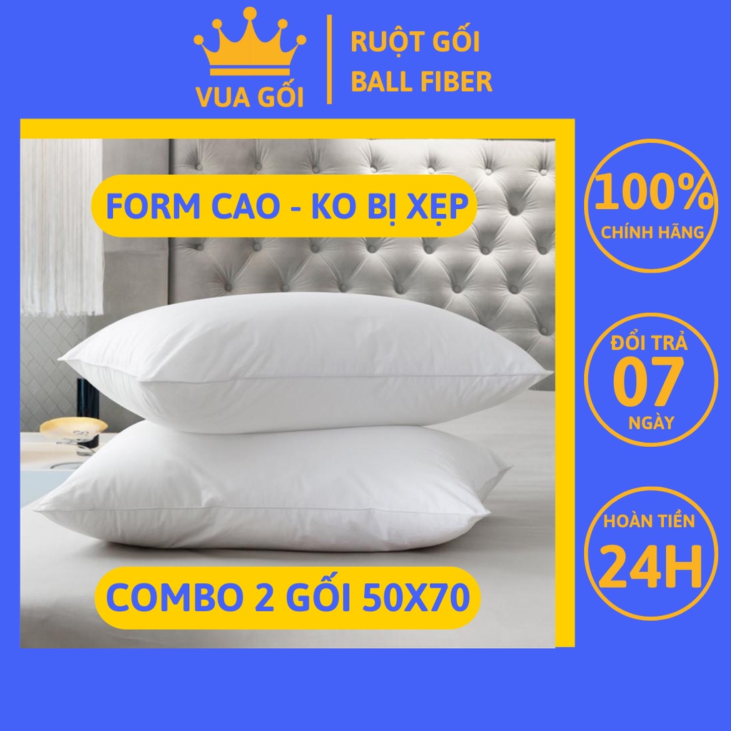 Ruột Gối Nằm Gòn Ball Fiber Cao Cấp 50x70 cm VUA GỐI Premium Pillow Êm Ái, Kháng Khuẩn Chuẩn Khách Sạn