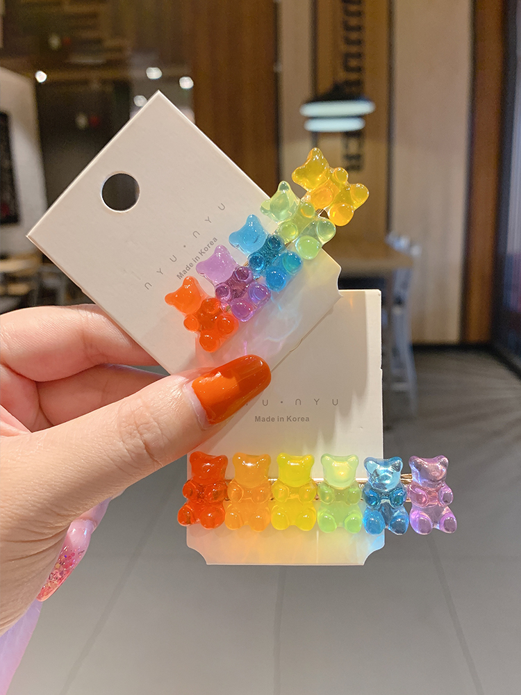 Korea Cute Jelly Rainbow Gummy Bear Hairpin Accessories Gift