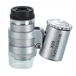 Kính lúp zoom 60x có đèn led ánh sáng trắng và xanh. cb117