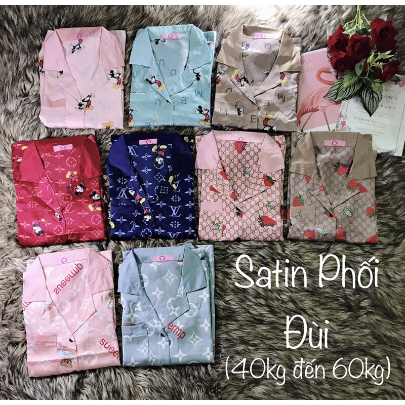 ( FreeSize Satin ) Đồ Bộ Pijama Satin Phối Đùi.