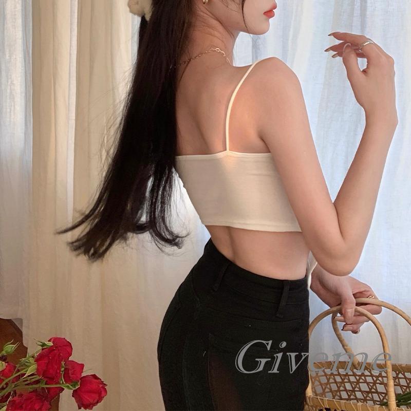 Áo Hai Dây Spaghetti Ngắn Màu Trơn Có Đệm Ngực Cho Nữ Giới Màu Trắng / Đen / Cà Phê Đậm