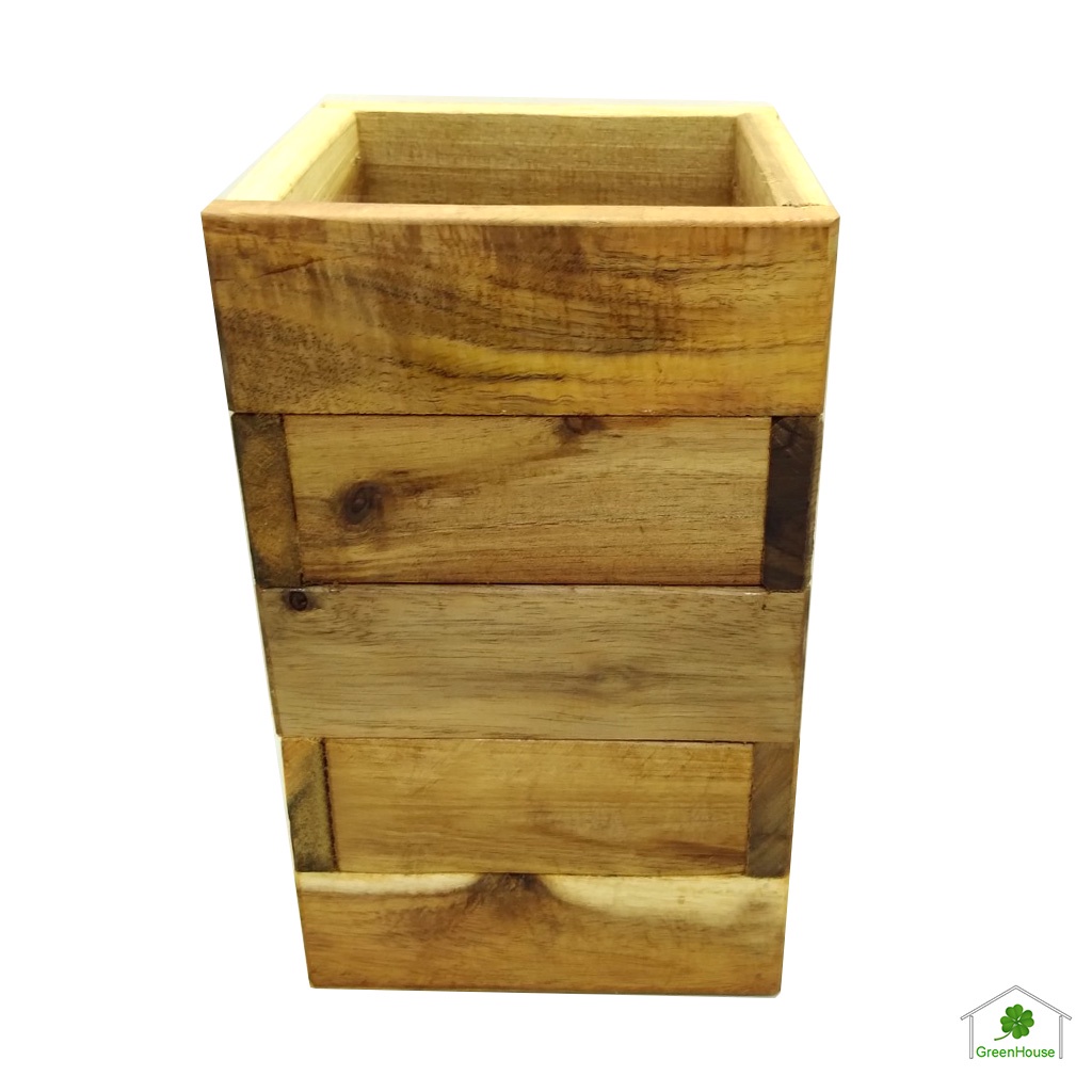 Chậu gỗ trồng sen đá, cây cảnh  14x14x23 Greenhouse - Ngôi Nhà Xanh