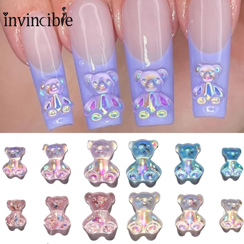 Set 10 Viên Đá 3D Hình Gấu Dễ Thương Tự Trang Trí Móng Tay