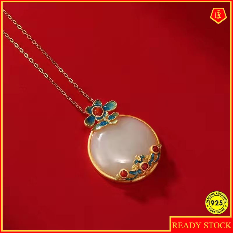Vòng cổ mặt đá ngọc bích màu sắc phong cách dân tộc cổ điển cho nữ