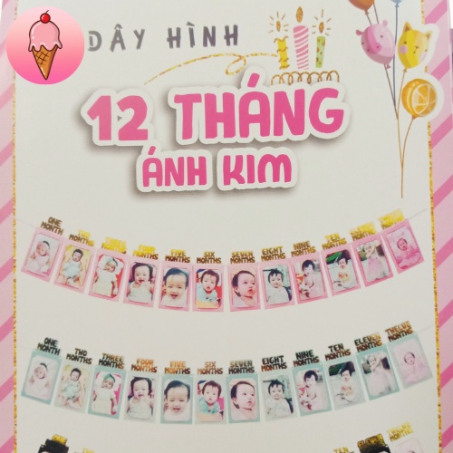 Khung Ảnh 12 Tháng Ánh Kim Trang Trí Tiệc Thôi Nôi Sinh Nhật Bé Trai Bé Gái - Kemshop K65