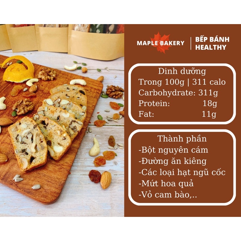 Bánh Biscotti nguyên cám healthy vị vani cam Túi 100g - Bánh dành cho người tiểu đường, ăn kiêng
