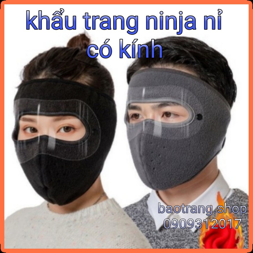 [Hàng cao cấp] Khẩu trang ninja lót nỉ, che kín tai, chống bụi, chống rét, chống nắng