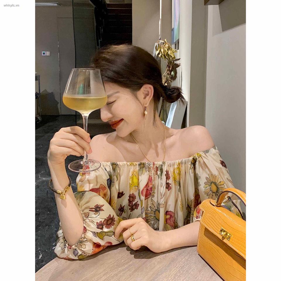 Áo voan trễ vai một dây in họa tiết thời trang mùa hè 2021 mới quyến rũ cho nữ