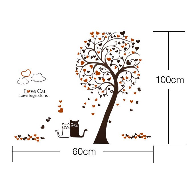 Decal trang triis tường Cây trái tim LOVE CAT