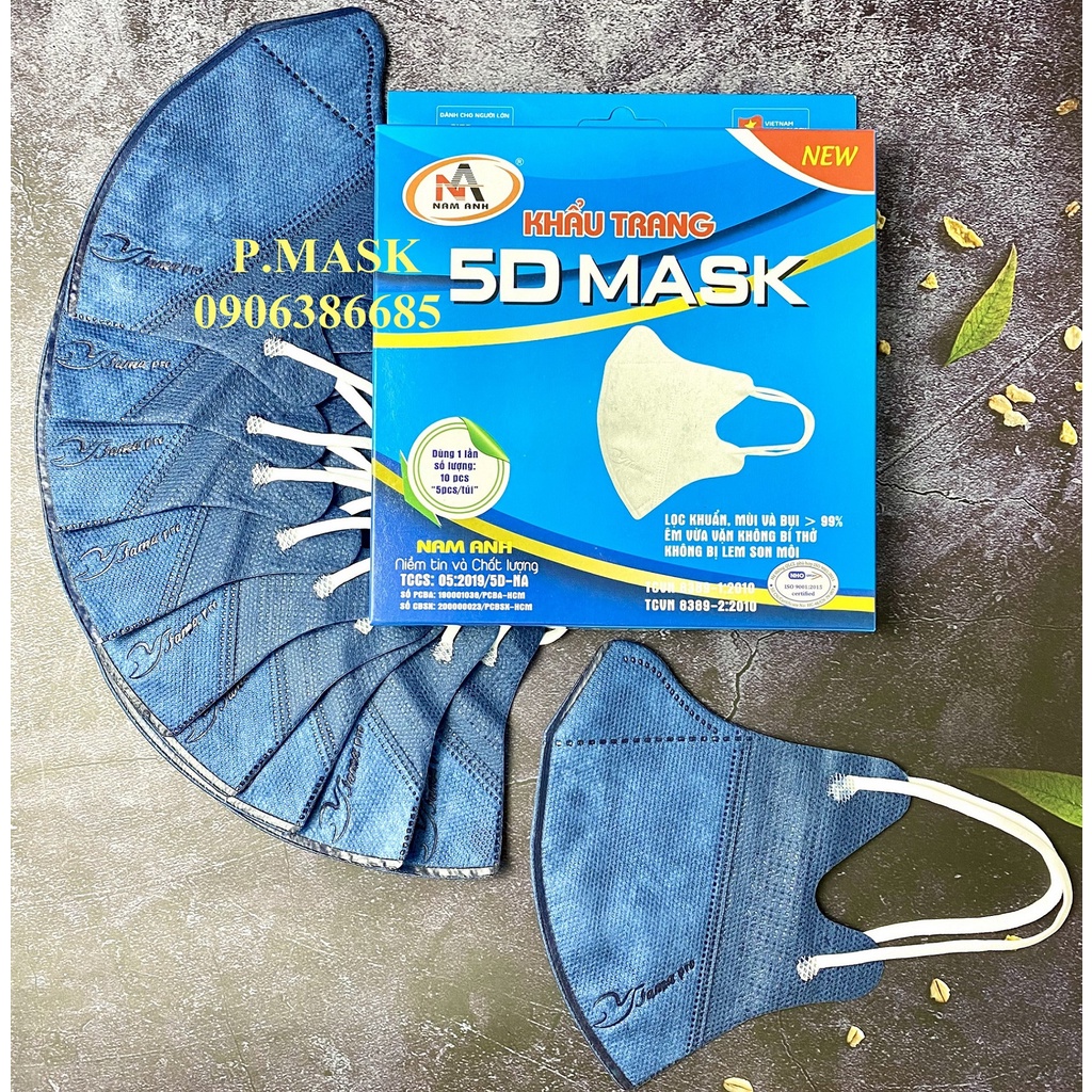 Khẩu trang 5D NAM ANH FAMAPRO Kháng Khuẩn 10 cái/ hộp Trắng, Hồng, Xanh Y Tế, Xanh Rêu, Xanh Navy, Xám, Vàng Nhạt, Đen