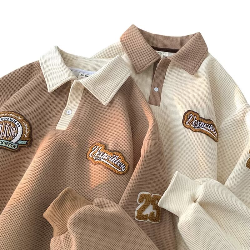 Áo sweater polo Tay Dài Thêu Họa Tiết Phong Cách retro Mỹ Thời Trang Xuân Thu Cho Nam