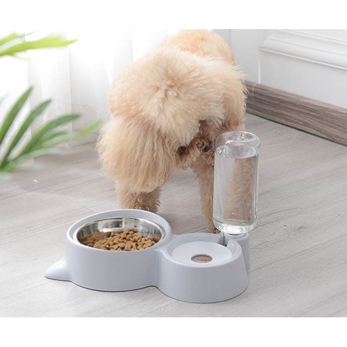 bát nhựa đôi gắn bình nước tự động cho chó mèo cao cấp (mẫu mới)