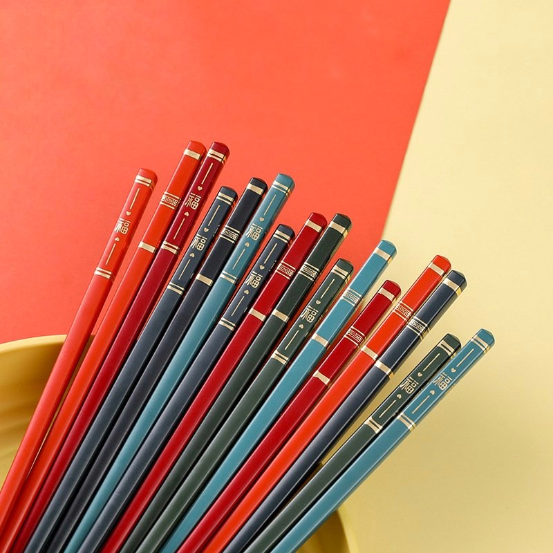 Đôi đũa hoa văn dùng ăn cơm gia đình, nhà hàng quán ăn cao cấp chịu nhiệt chống trơn tốt, phụ kiện bàn ăn bằng nhựa