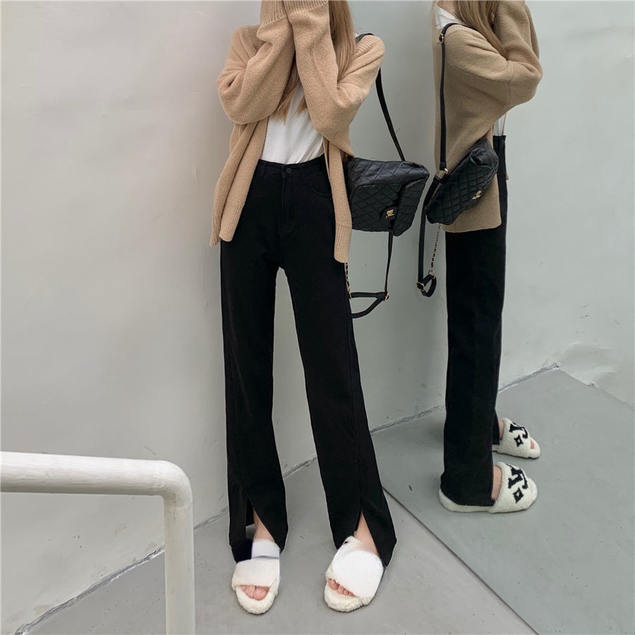 Quần Jean Dài Lưng Cao Dáng Ôm Màu Đen Thời Trang Xuân Thu Cá Tính Cho Nữ