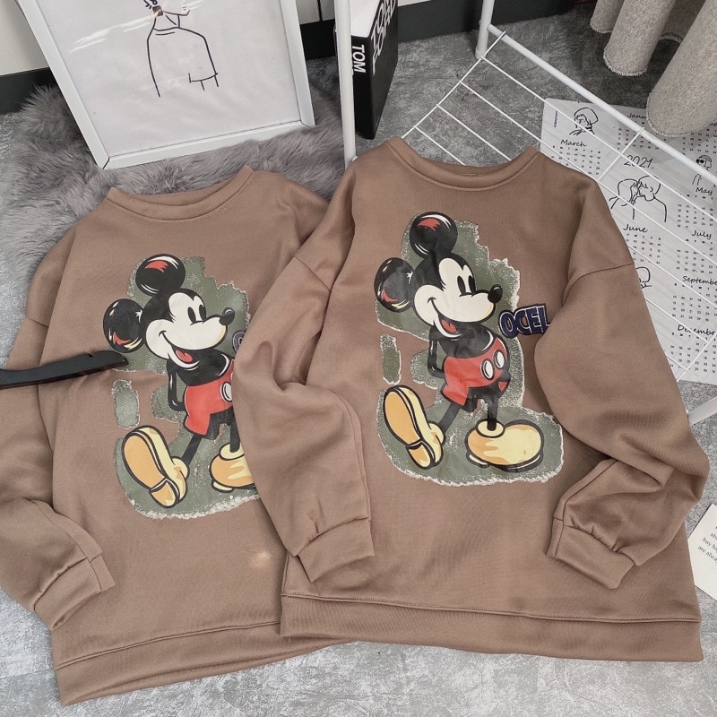 [FREESHIP - HÀNG LOẠI 1] ÁO NỈ MICKY NÂU FORM RỘNG HOT HIT