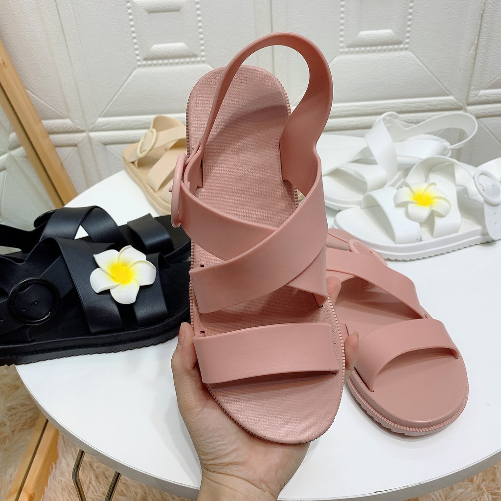 Giày Nữ GIÁ RẺ Sandal cơ bản CHỐNG NƯỚC Cao Su Quai Chéo 3G02