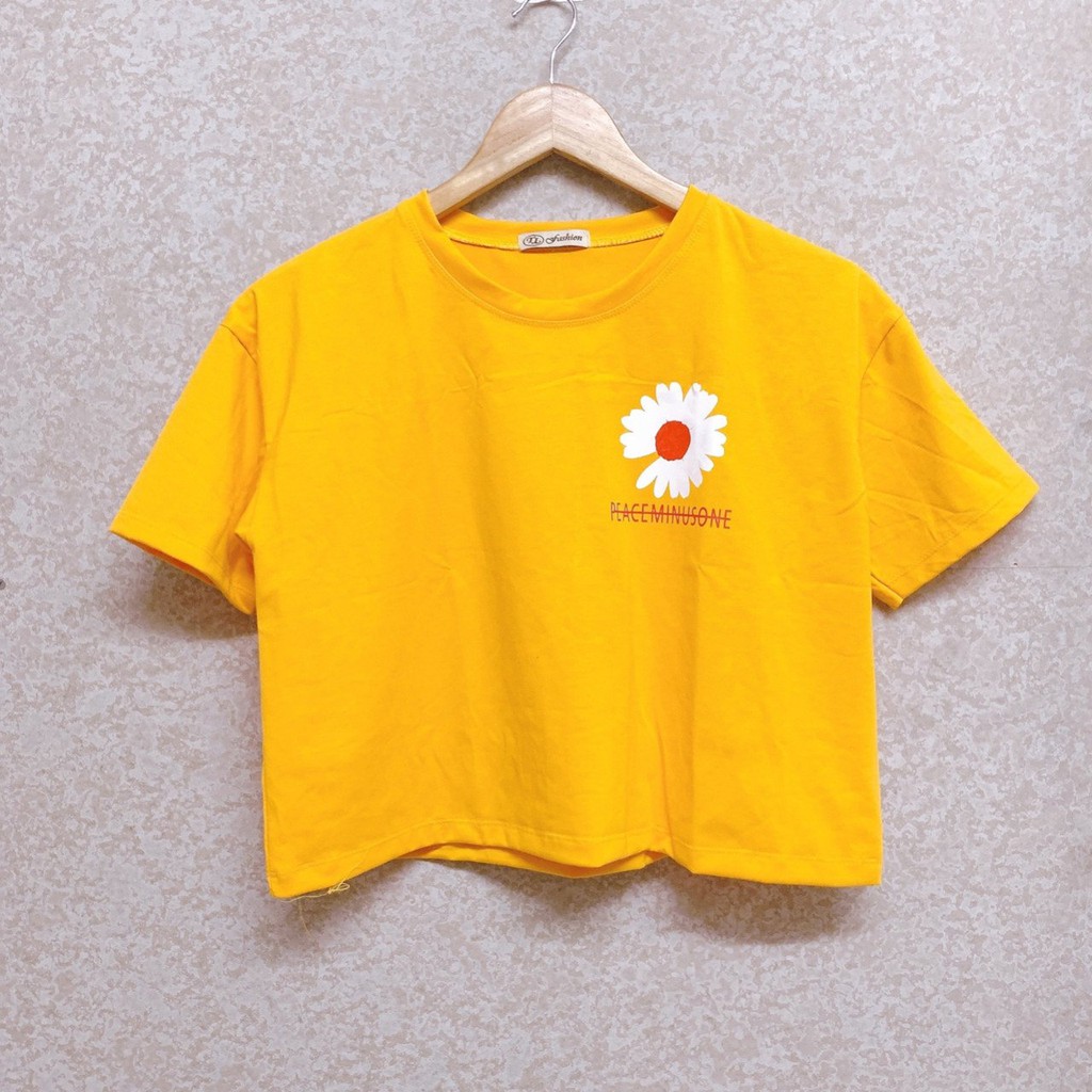 Áo thun croptop PLACEMINUSONE hoa cúc - Sỉ lẻ áo croptop