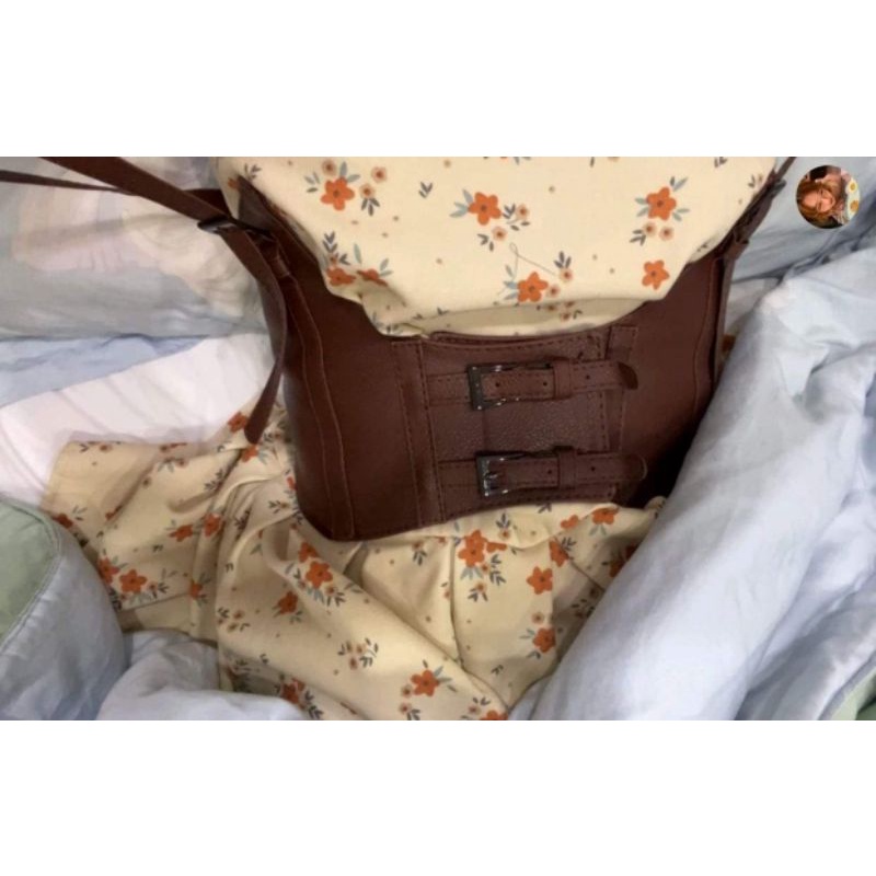 Áo nịt thắt lưng dây đeo bằng da gợi cảm loại 1 màu nâu cho nữ, gothic grunge retro vintage belt corset style