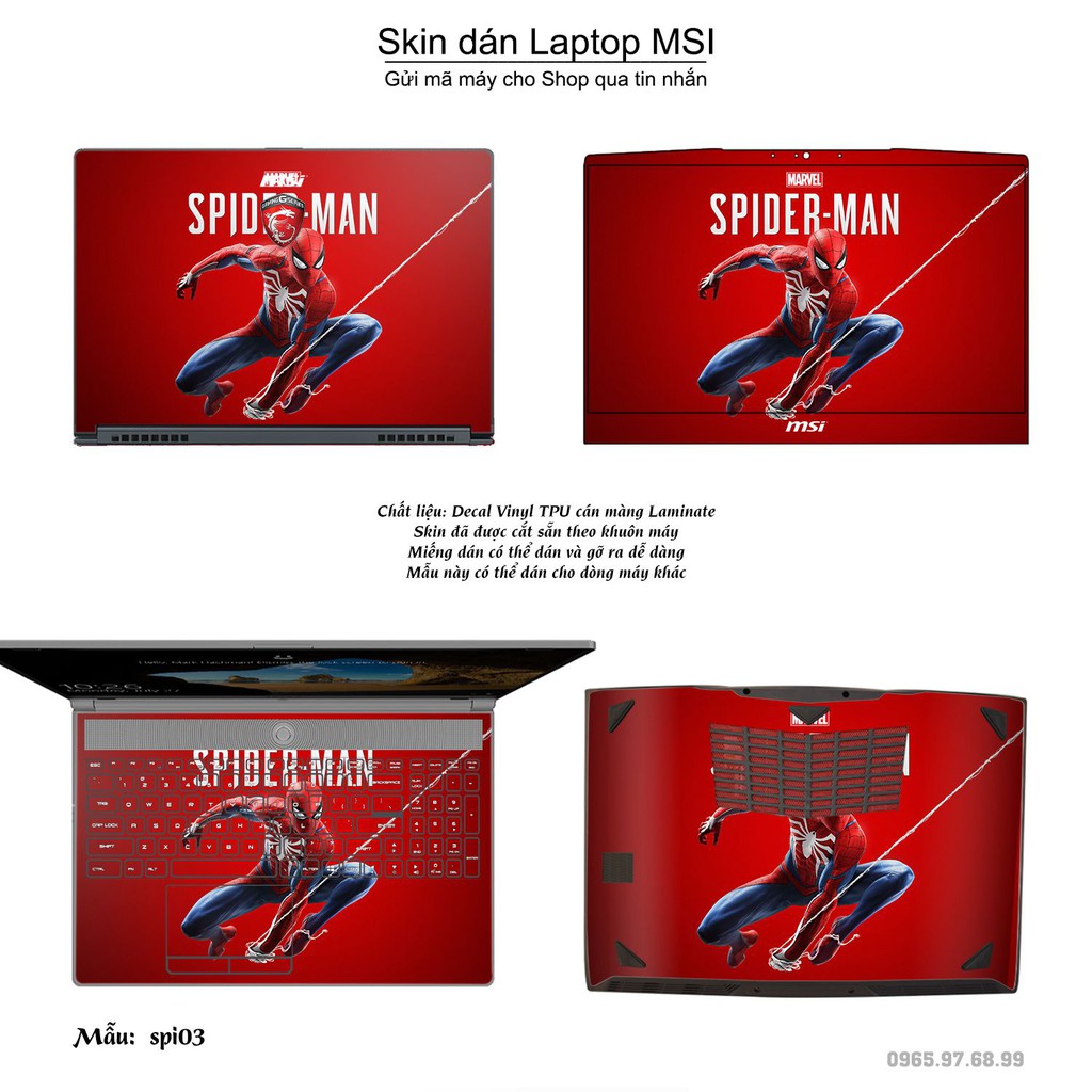 Skin dán Laptop MSI in hình người nhện Spiderman (inbox mã máy cho Shop)