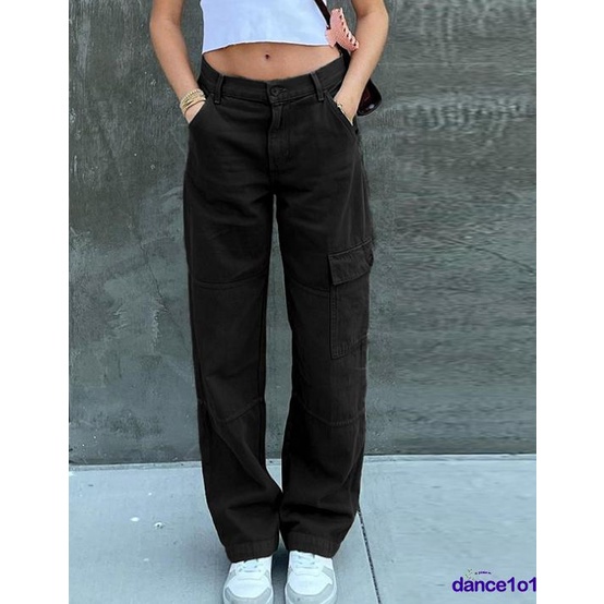 Quần denim lưng cao phối túi thời trang cho nữ