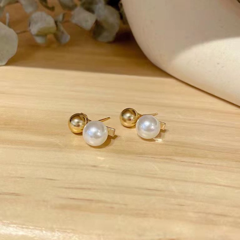 Khuyên tai ngọc trai giả mạ bạc 925 hình tròn thời trang cho nữ
