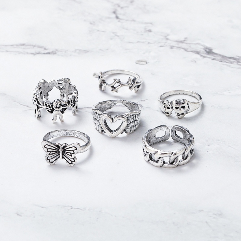 [Hàng mới về] Set 6 nhẫn đeo khớp ngón tay hình bướm / hình học hợp thời trang cho nữ