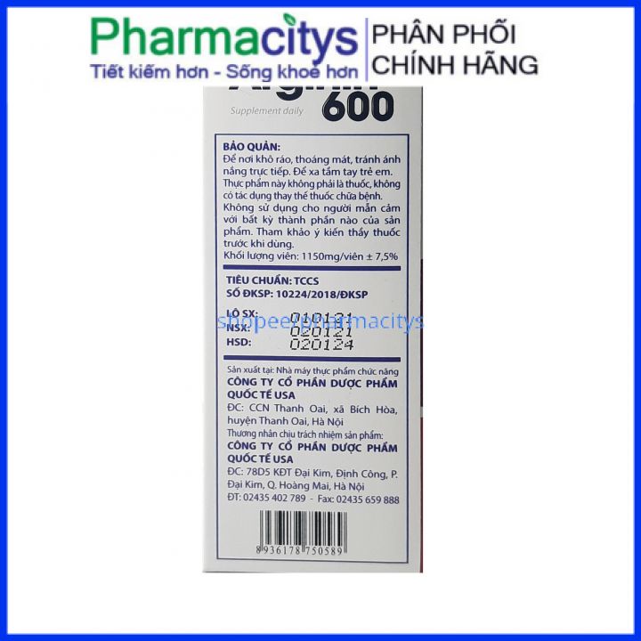 Viên uống thảo độc mát gan Arginin 600 hộp 60 viên