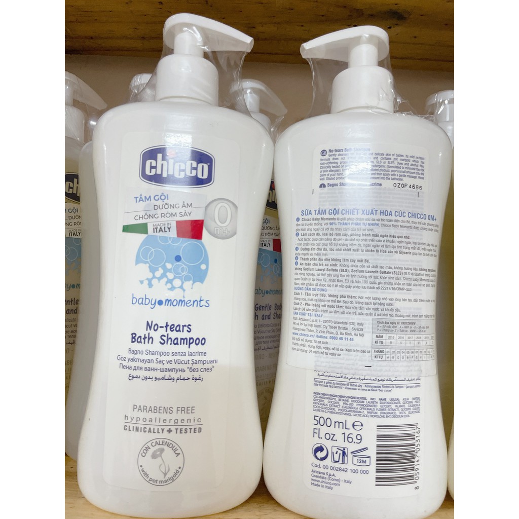 Sữa tắm gội Chicco chiết xuất Yến mạch/ Hoa cúc cho bé 0M+ chai 200ml/500ml (CHÍNH HÃNG CÔNG TY)