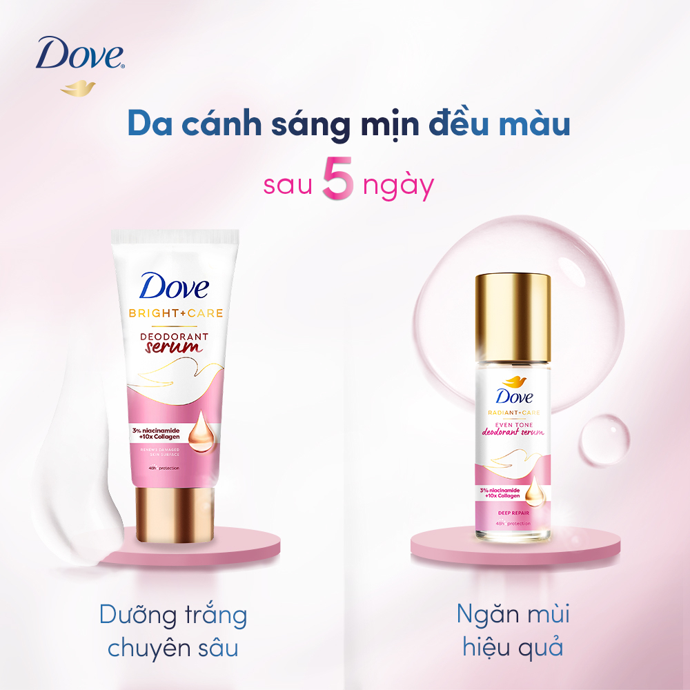 Combo 2 Lăn khử mùi tinh chất serum cao cấp Dove với 3% Niacinamide dưỡng da sáng mịn đều màu 45ml không khác lăn nách