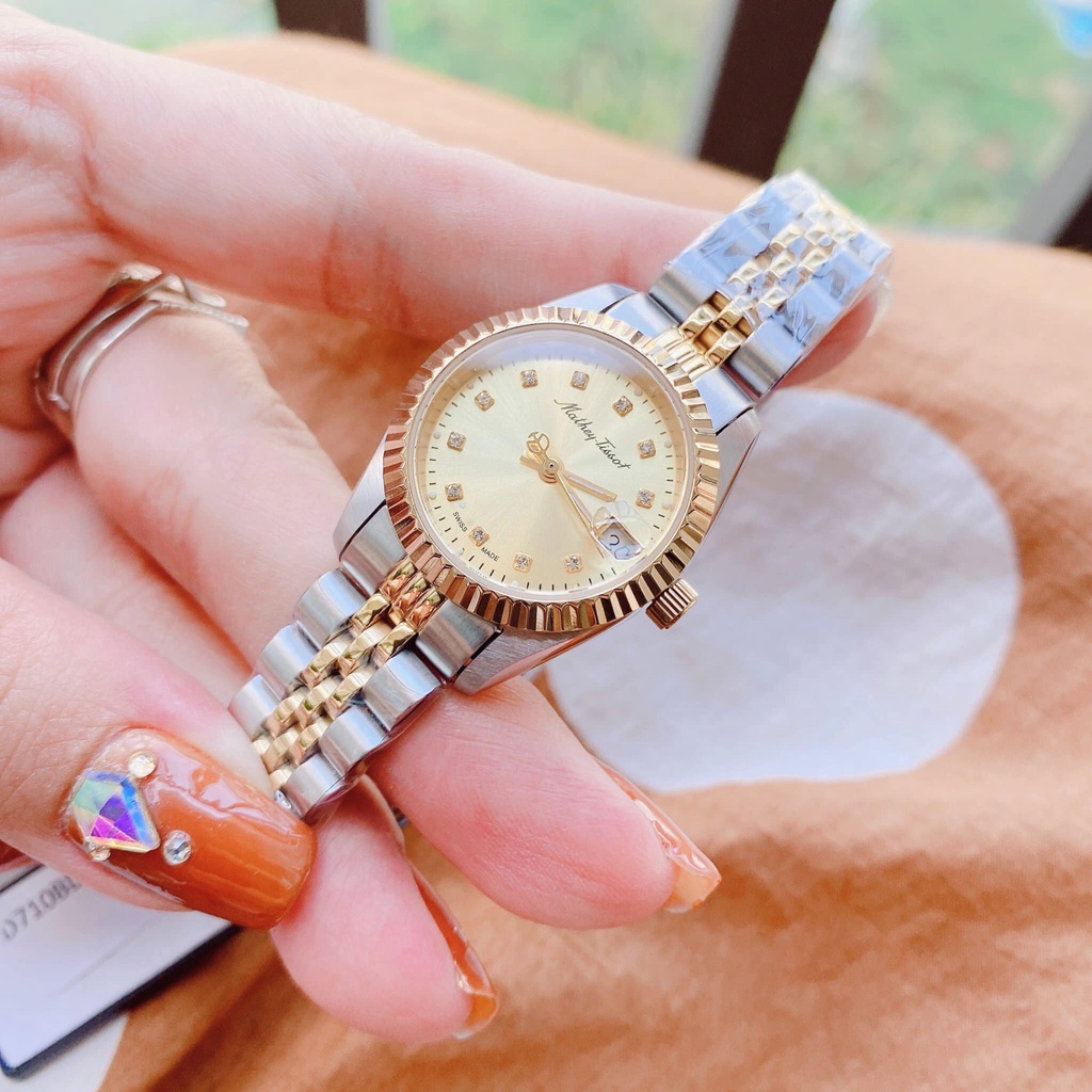 Đồng Hồ Nữ Mathey Tissot Rolly III D810BI mặt vàng dây demi