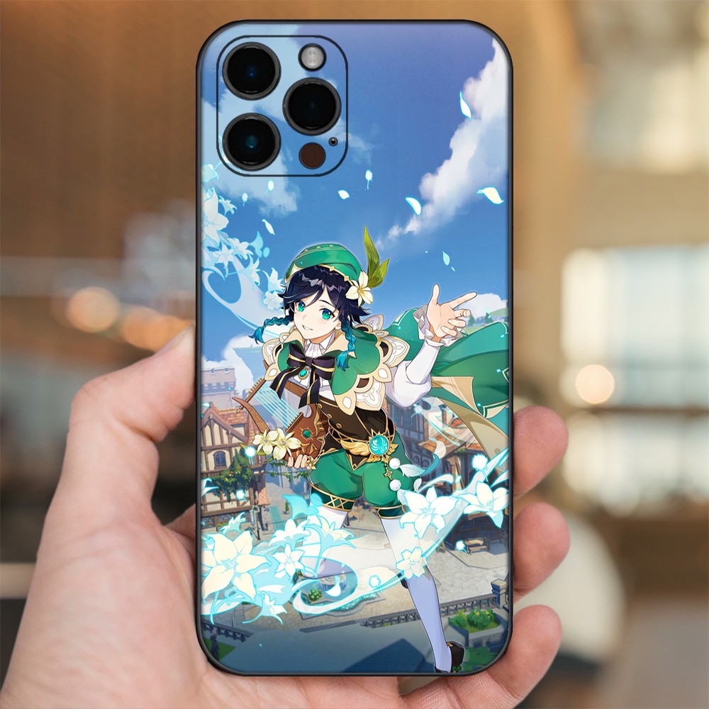 Ốp lưng iPhone 12 Pro Max dẻo đen cạnh vuông in hình Venti Genshin Impact