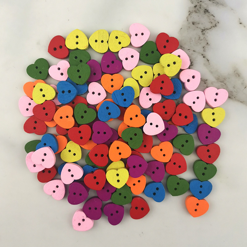 Set 100 Cúc Áo Hình Trái Tim Nhiều Màu Sắc Thiết Kế Hai Lỗ Tiện Dụng DIY