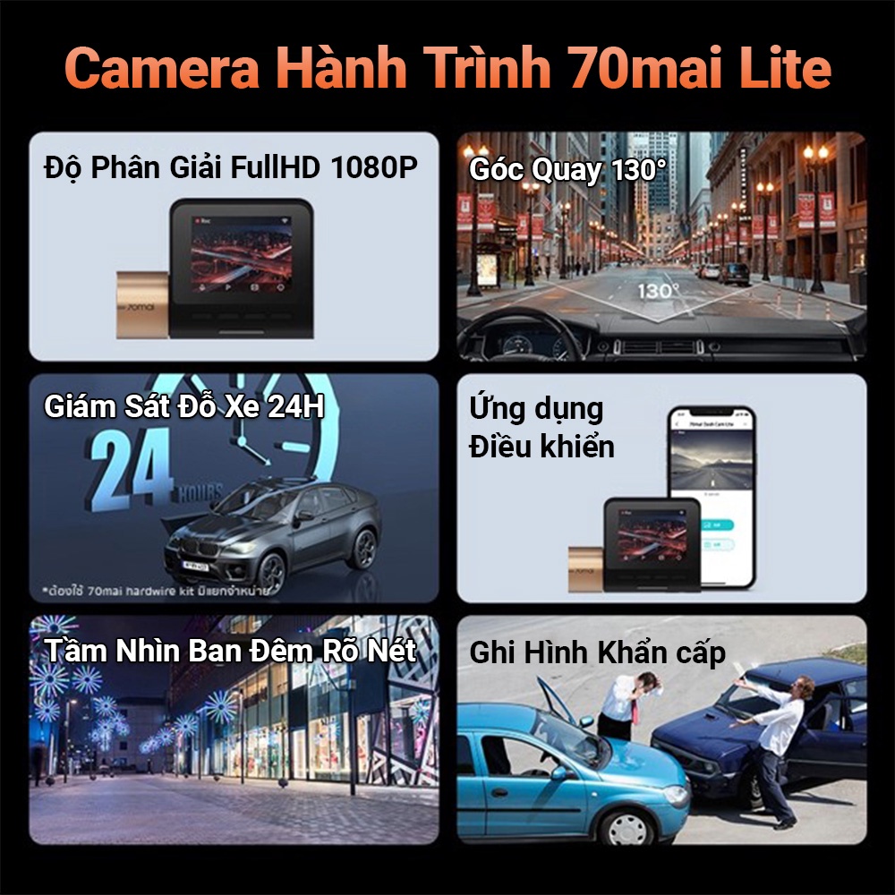 Camera hành trình 70mai Dashcam Pro Lite D08 - Phiên bản quốc tế