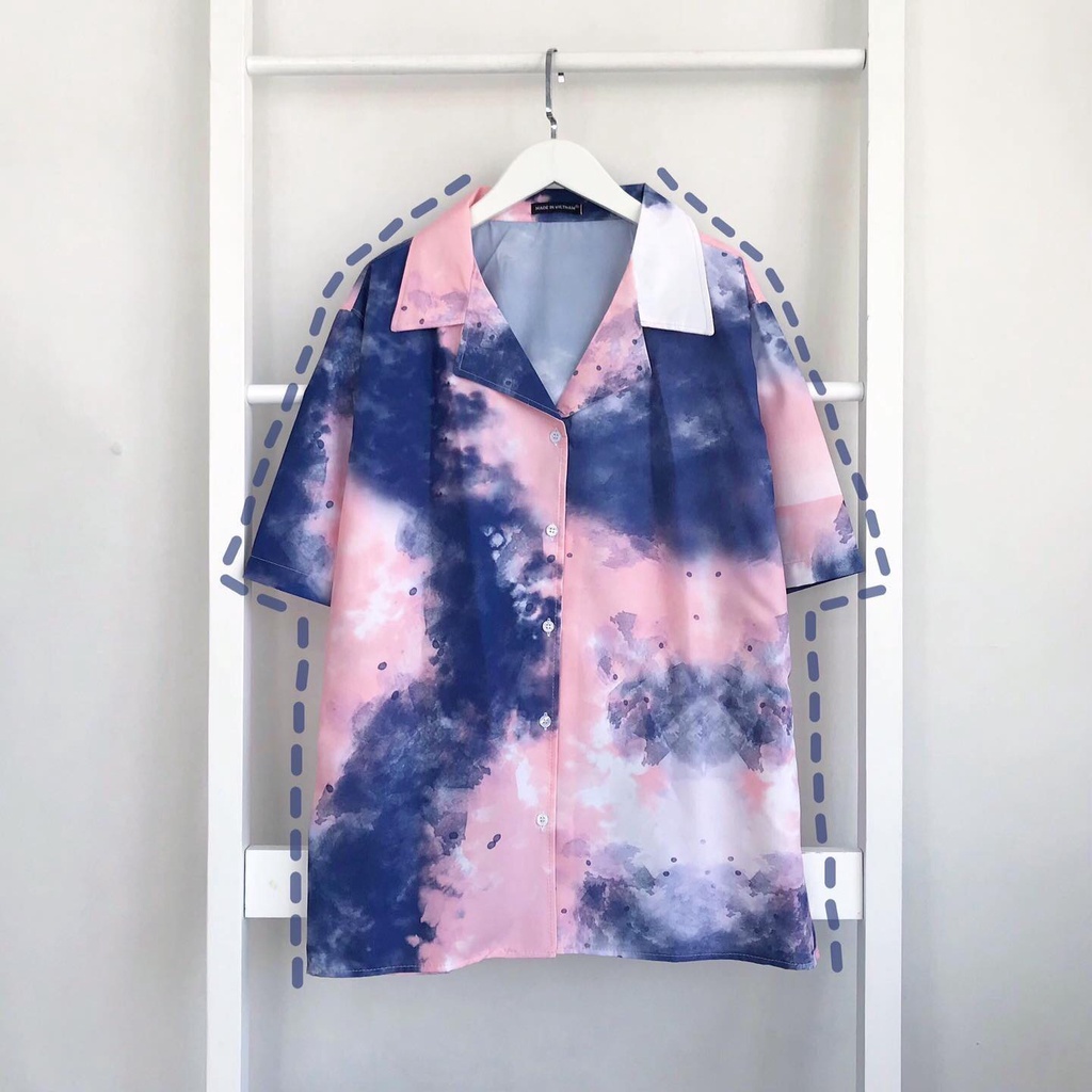 Áo sơ mi loang màu tay lửng chất lụa mát unisex nam nữ tie dye cryaotic10