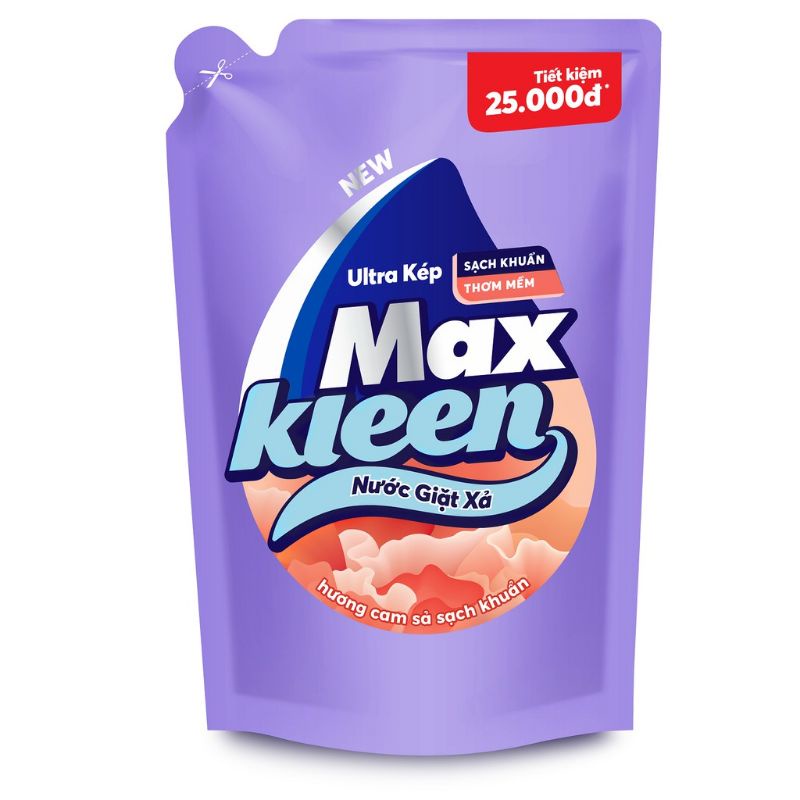 Nước Giặt Xả MaxKleen Hương Cam Sả Sạch Khuẩn túi 2.4kg