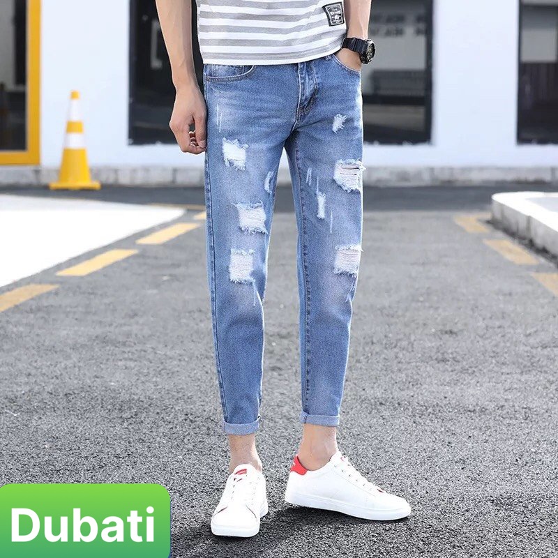 QUẦN JEAN NAM RÁCH ĐẸP, QUẦN BÒ DÀY DẶN CO GIÃN CHẤT VẢI THOÁNG MỊN- DB 1900- DUBATI FASHION