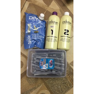Combo thuốc uốn xoăn + hấp diva xanh và kẹp phồng chân tóc