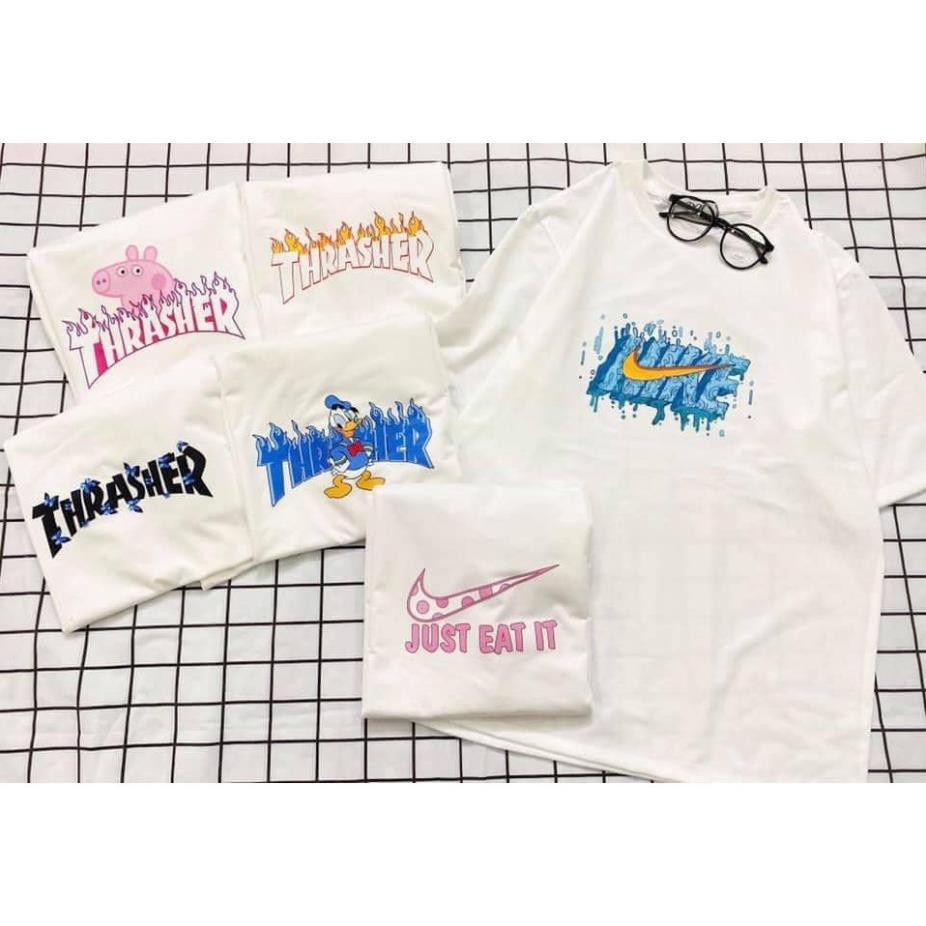 [HOT] Áo Thun form rộng tay lỡ nam nữ unisex In Logo hiệu Ủi Siêu cute, basic chất cotton cổ tròn freesize