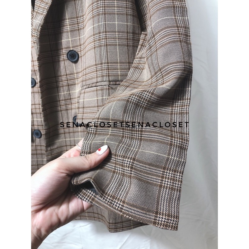 ÁO BLAZER 2 LƠP KẺ NÂU QC STYLE ULZZANG HQ ( Ảnh thật / Video) | BigBuy360 - bigbuy360.vn