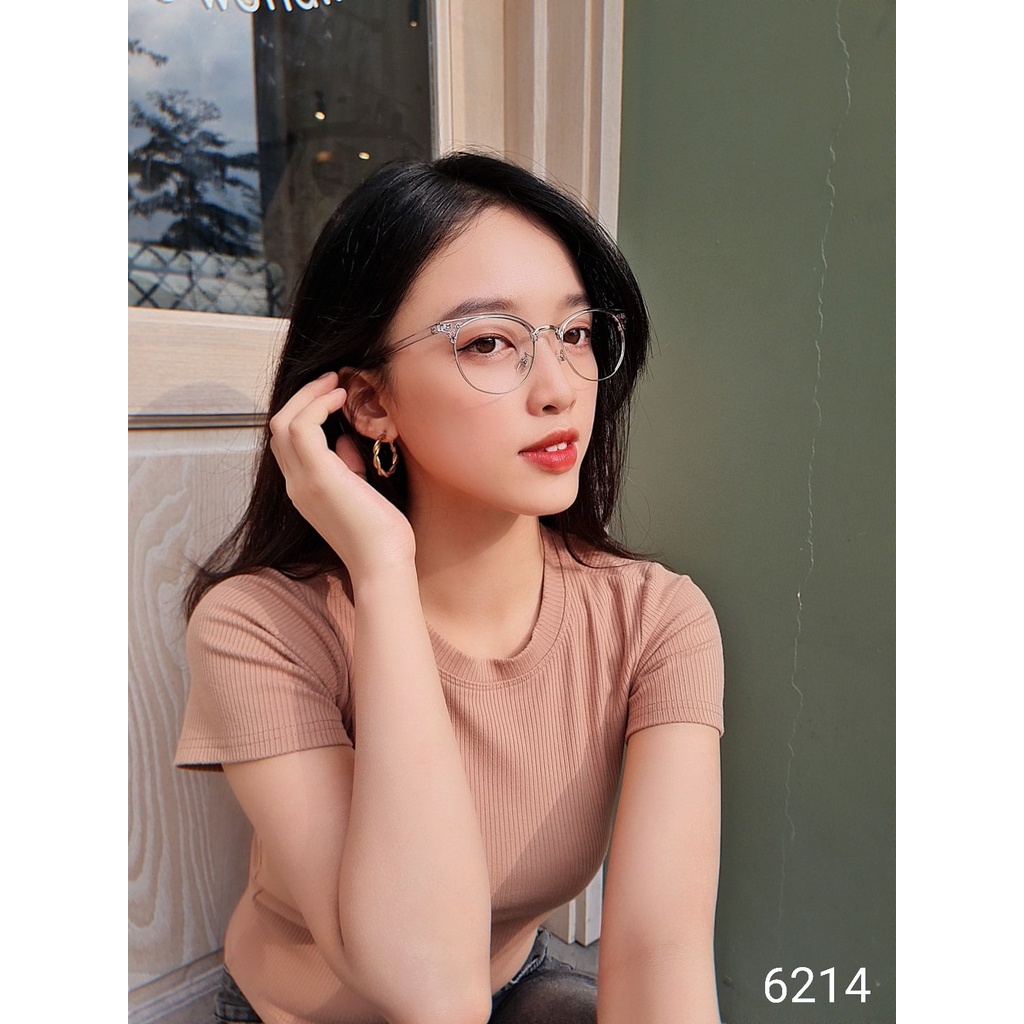 Gọng kính nam nữ Hainam eyewear kim loại càng nhựa, mắt tròn, nhiều màu 6214