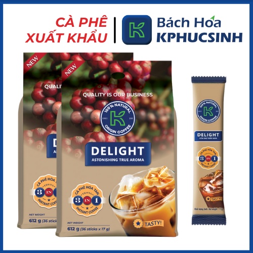 Combo 2 túi cà phê sữa hòa tan K Delight 3in1 612g/túi 36 gói thương hiệu K COFFEE KPHUCSINH - Hàng Chính Hãng
