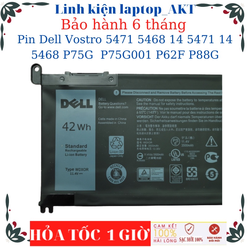 Pin laptop Dell Vostro 5471 5468 14 5471 14 5468 P75G  P75G001 P62F  P88G Dell inspiron 3480 - Pin WDXOR-42Wh