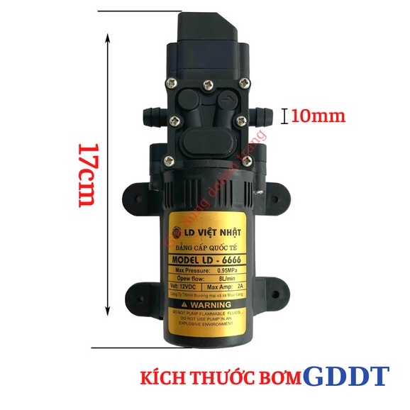 Máy bơm nước mini 12v, Máy bơm phun sương việt nhật kèm đầu chuyển nối nhanh 12mm ra 8mm